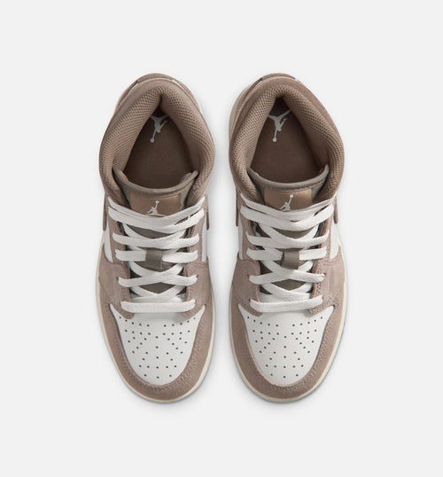 Air Jordan 1 Mid Grade School Lifestyle Shoe - Enigma Stone/Olive Grey/Summit White