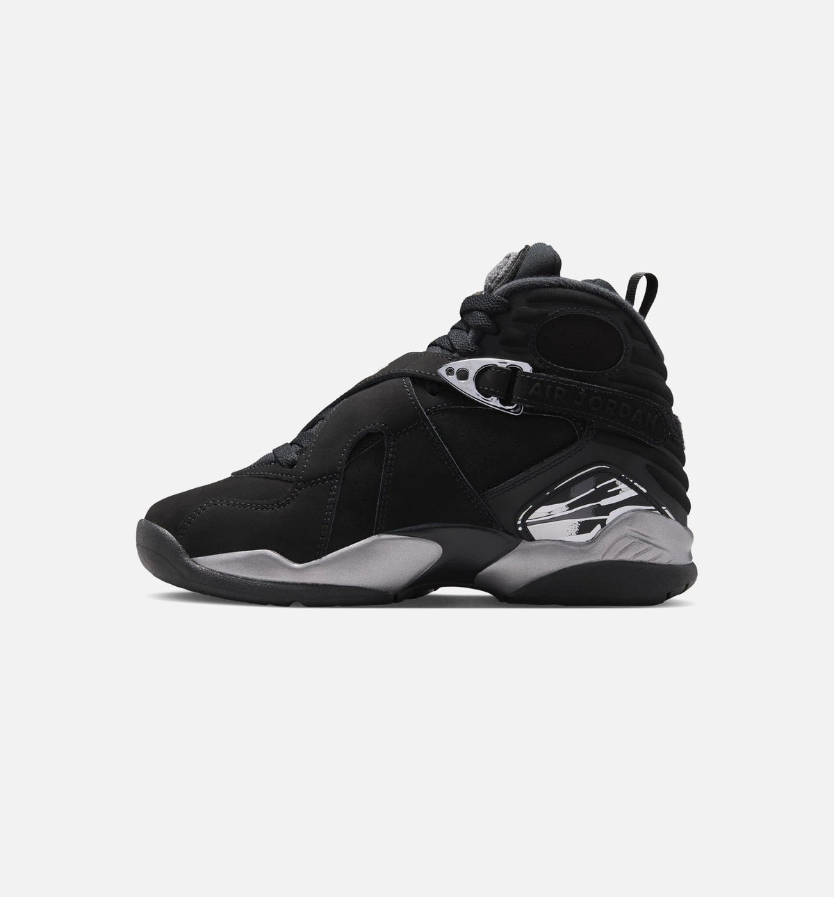 Air Jordan 8 Retro Chrome Black and Light Graphite Grade School Lifestyle Shoe - Black/White/Light Graphite
