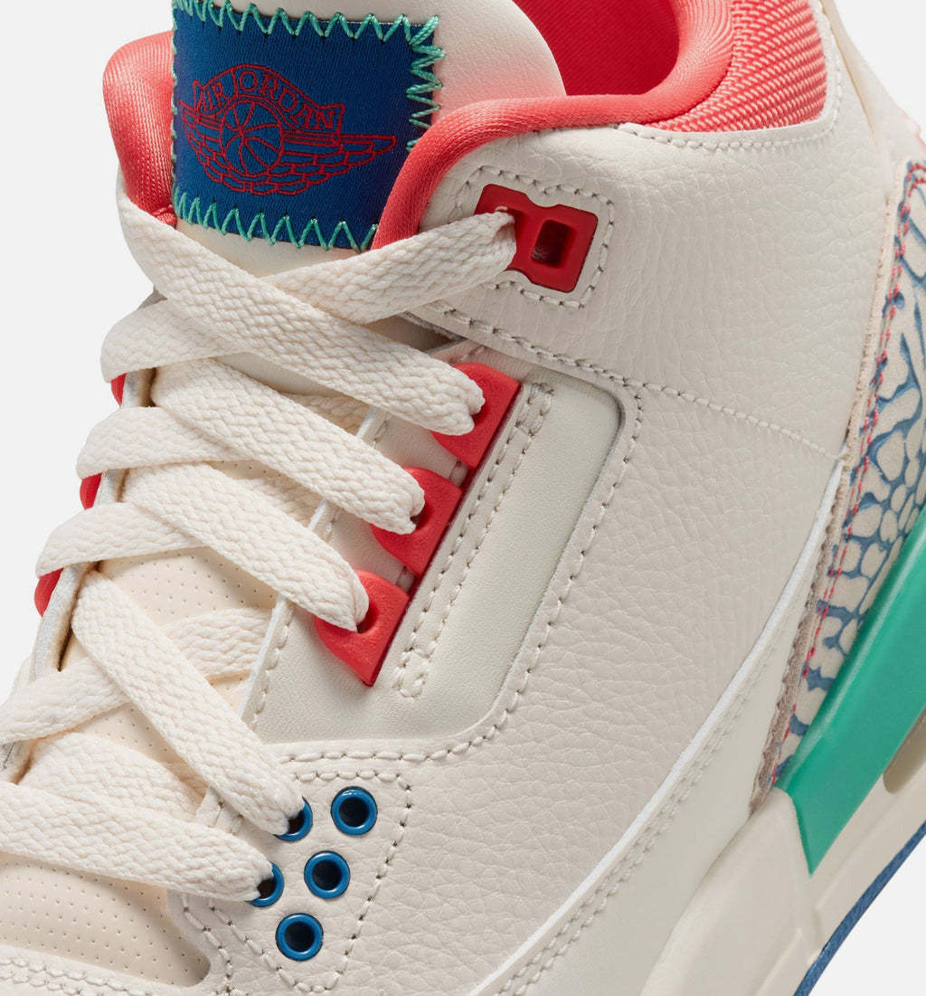 Air Jordan 3 Retro Play Your Way Grade School Lifestyle Shoe - Chalk/Track Red/True Blue/Kinetic Green