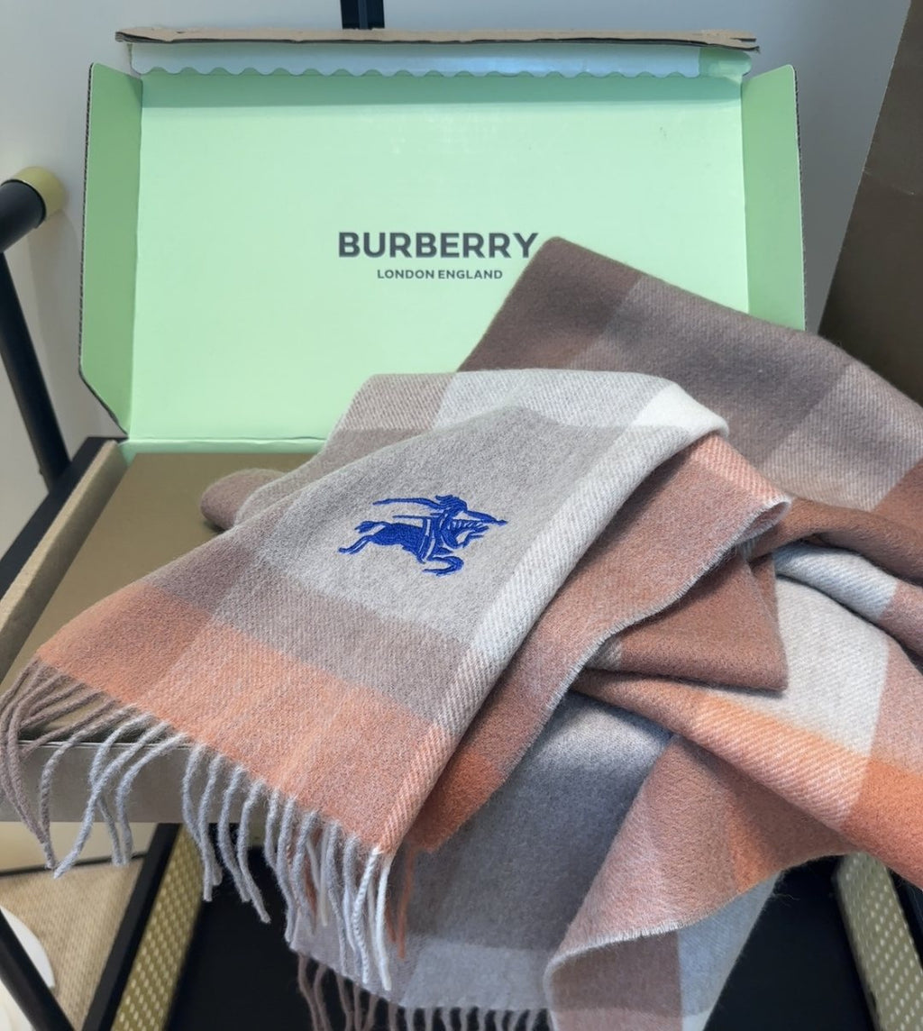 Burberry Pink Plaid Fringe Scarf